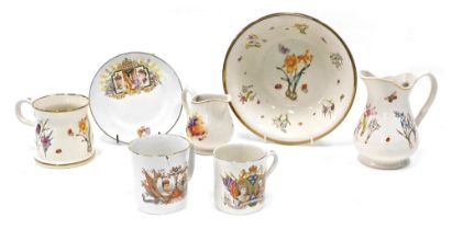 Collectors china, comprising a modern Nantgarw tankard, commemorative plate, sauce bowl, milk jugs,