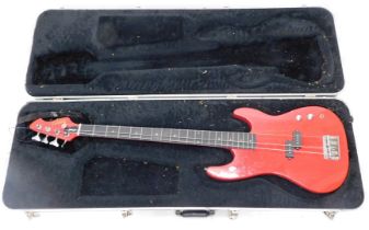 A Hohner Rockwood red electric guitar, labelled LX100B.