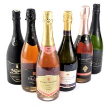 Six bottles of sparkling wine, to include Freixenet vintage Cava 2004, Prosecco, etc.