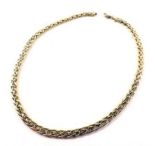 A fancy link cross weave neck chain, yellow metal stamped 375, 45cm long, 18.2g all in.