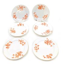 A set of six Derby Hawthorne pattern side plates, decorated in red with flowers and leaves, 20cm dia