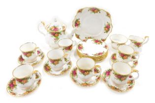 A Royal Albert Old Country Roses tea set, comprising teapot, milk jug, sugar bowl, seven cups, six s