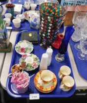Ceramics, decorative glassware, coffee cans and saucers, candle stands, football medallions, etc. (1