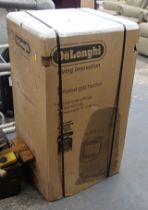 A Delonghi infrared gas heater, boxed.