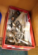 Stainless steel, EPNS and other souvenir spoons and cutlery. (1 box)