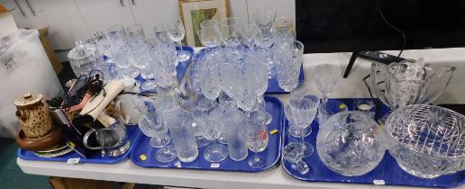 Household china and effects, drinking glasses, wine glasses, tumblers, Thomas Webb vase, stoneware,