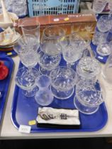 Glassware, comprising drinking glasses, sundae glasses, wine funnels, etc. (2 trays)