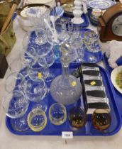 Collection of glassware, comprising fish bowls, hunting flasks, martini glass wine glasses, shot gla