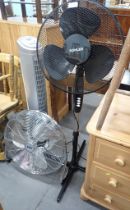A Sohler pedestal fan, a Zuvo floor fan, and a Tower oscillating fan. (3)