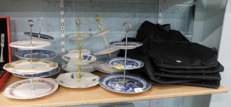 Six vintage cake stands, and six Special Vintage Teas cake stand carry cases.