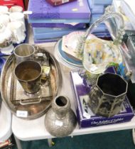 Silver plated serving plat, tankards, glassware, Jubilee goblet, etc. (a quantity)