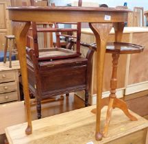 A reproduction demi-lune table and a wine table. (2)