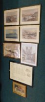 Pictures and prints, comprising a set of five Hong Kong prints, after AE Doddinson lobster, watercol