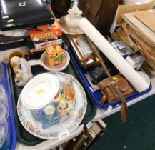 Oriental cabinet plate, cottage style wares, cameras, weather vane, Seiko clock, etc. (2 trays)