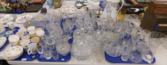 Household glassware, to include jugs, decanters, chamber pots, commemorative wares, etc. (6 trays an