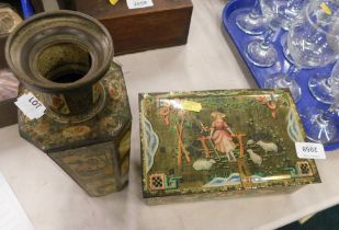 Two tinplate wares, comprising Japanned style vase and a rectangular box. (2)