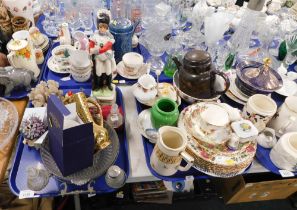 Household ceramics and effects, comprising a Royal Worcester cup, decanter, glassware, cups and sauc