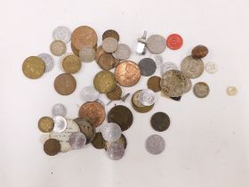 A group of mixed coins, comprising two half crowns, 1949 and 1948, pennies, half pennies, tokens, et