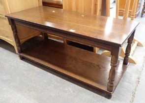 A mahogany rectangular coffee table.