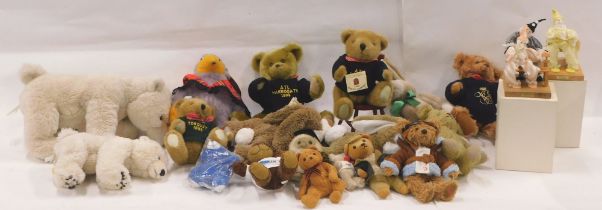 A quantity of cuddly toys, to include Mastercraft bears, polar bears, Harrogate collectors bear, a W