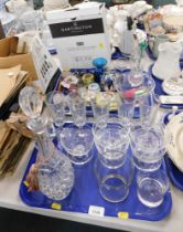 Decorative glassware, comprising a domed decanter, sundae dishes, drinking glasses, Dartington Cryst