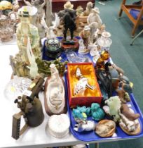 Household ceramics and effects, grease gun, Poole pottery dolphin, turquoise animals, Capodimonte st