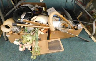 Household china and effects, scales, walking stick, riding crop, slow cooker, etc. (all under 1 tabl