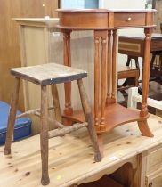 An elm stool, reproduction side table, a nest of tables and a painted towel rail. (4)