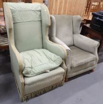 Two wingback armchairs.