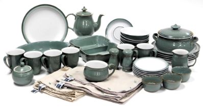 A Denby stoneware Regency Green pattern part dinner and tea service, comprising casserole dish and c