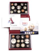 A United Kingdom proof coin set 2005, and proof coin collection 2007, both cased and boxed.