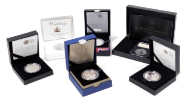 A King Charles III silver Britannia 2023, five pound silver proof coins, for the Christening of HRH