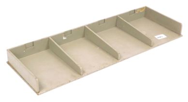 A mid century MAFF four sectional divided shelf, stamped to base P.I. 1950, GR VI and a crown, FTR21