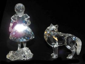 Two Swarovski crystal figures of Little Red Riding Hood, and the Big Bad Wolf, boxed.
