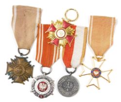 A group of Polish orders and medals, comprising Knight's Cross, Order of Polonia Restituta, Polish C