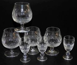 Four Waterford cut glass Colleen pattern brandy balloons, together with three sherry glasses. (7)