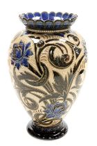 A late 19thC Doulton Lambeth stoneware vase, dated 1886, by Emily London and Elizabeth Adams, sgraff