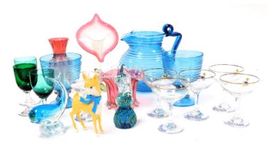 A group of Victorian and later glassware, including a Jack in the Pulpit vase, three Victorian turqu