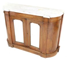 A Victorian walnut and marble topped sideboard, with inlaid decoration, the grey marble top above pi