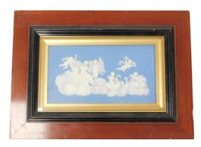 A Wedgewood Jasperware plaque, decorated with Venus in a chariot, on a cloud, drawn by swans and dov