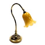 A Robin Electronics brass desk lamp, with a gold frilled glass shade, 48cm high.