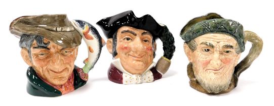 Three Royal Doulton large character jugs, modelled as Mine Host D6468, Owd Mac, and the Poacher D642
