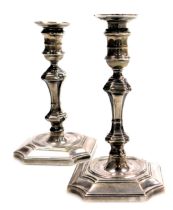 A pair of Edward VII loaded silver taper sticks, in the seventeenth century style, Sheffield 1901, 8