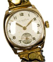 A J W Benson 9ct gold cased gentleman's wristwatch, circular silvered dial bearing Arabic numerals,