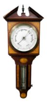 An Edwardian mahogany and satinwood inlaid barometer, with thermometer, the case of Neo-Classical fo