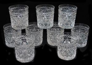 A set of nine Stuart Cheltenham pattern cut glass water tumblers.