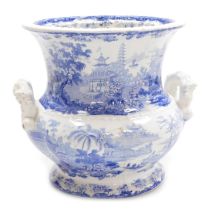 An early 19thC Minton blue and white pottery wash pail, of twin handled fluted baluster form, transf