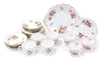 A Royal Crown Derby porcelain Derby Posies pattern part tea service, comprising bread plate, seven c