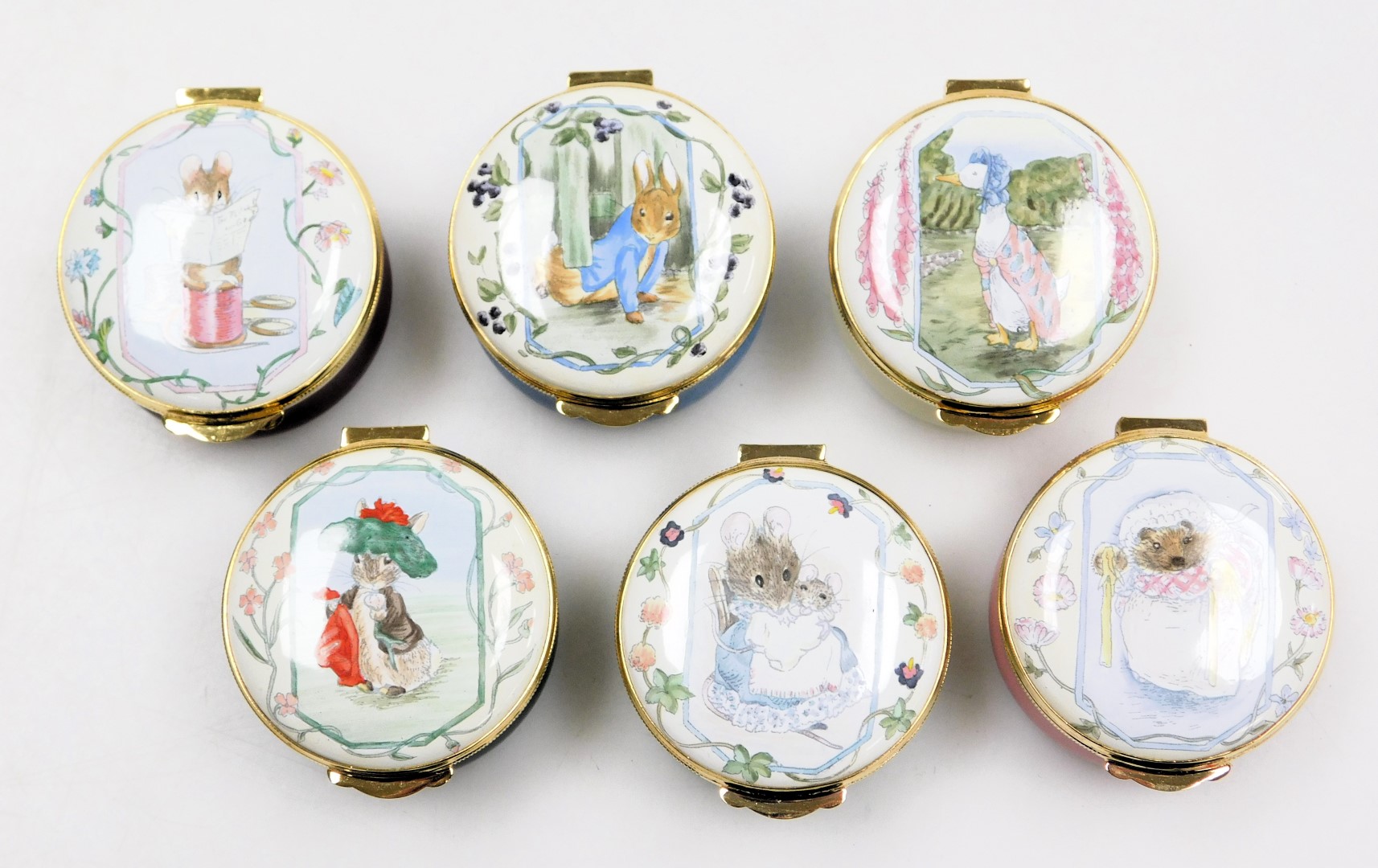 A set of six Crummels enamel Beatrix Potter boxes, for Royal Doulton, cased. - Image 3 of 5