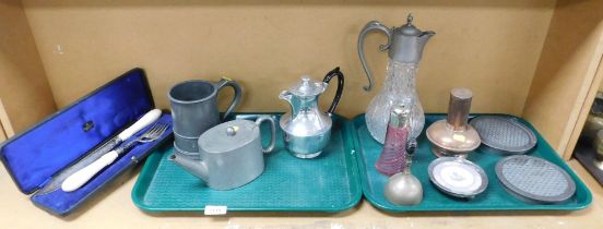 Metal and glassware, to include a coffee pot, large pewter tankard, and a pewter mounted claret jug.